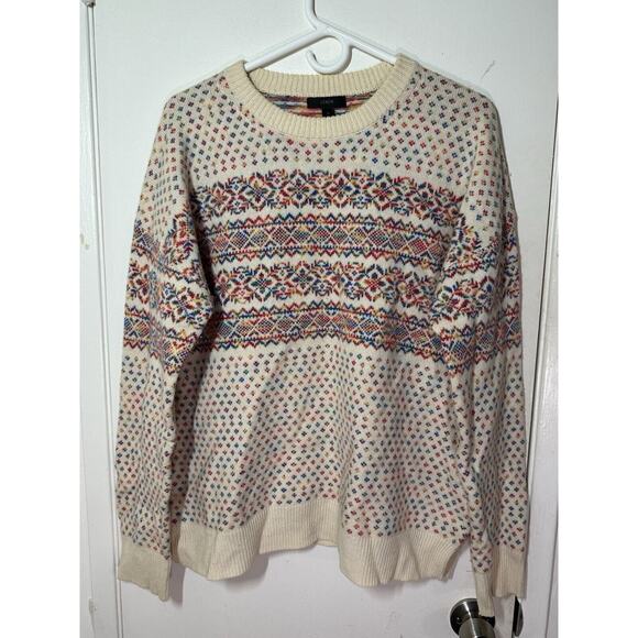 J.CREW Sweaters - J Crew 100% Wool Fair Isle crew Neck Sweater Women Sz XL Cozy Fall Holiday FLAW